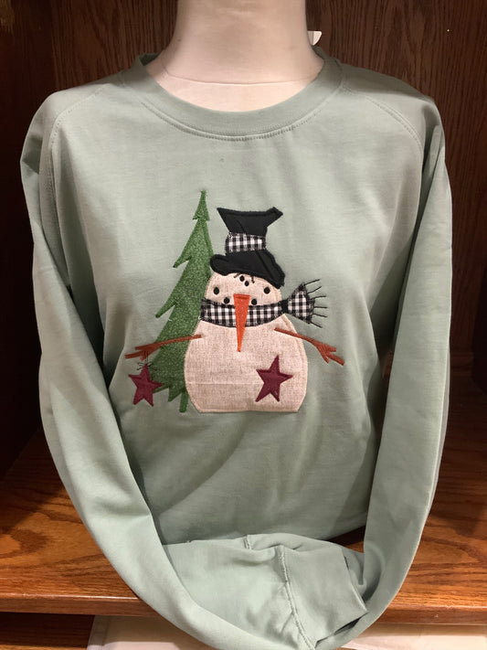 Sage Tunic Folk Art Snowman  S-4X