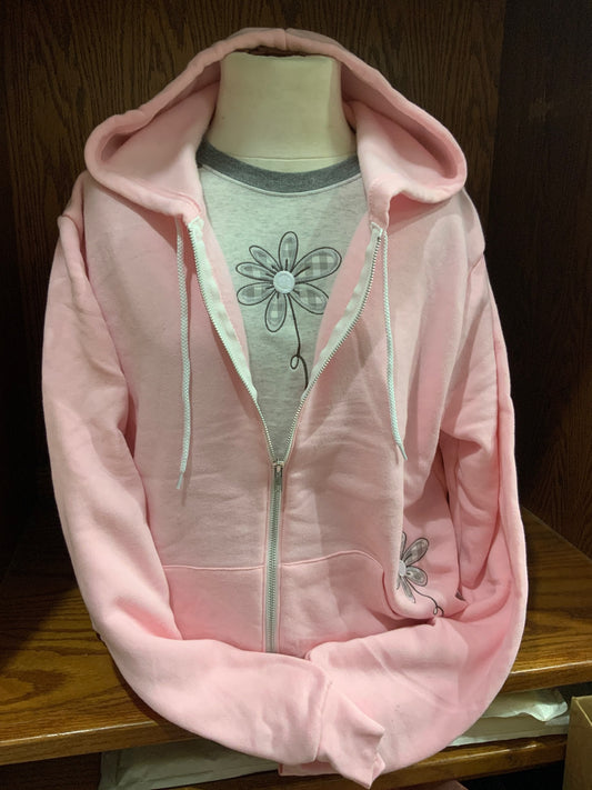 Pink Grey Flower Zip Hoodie S-4X